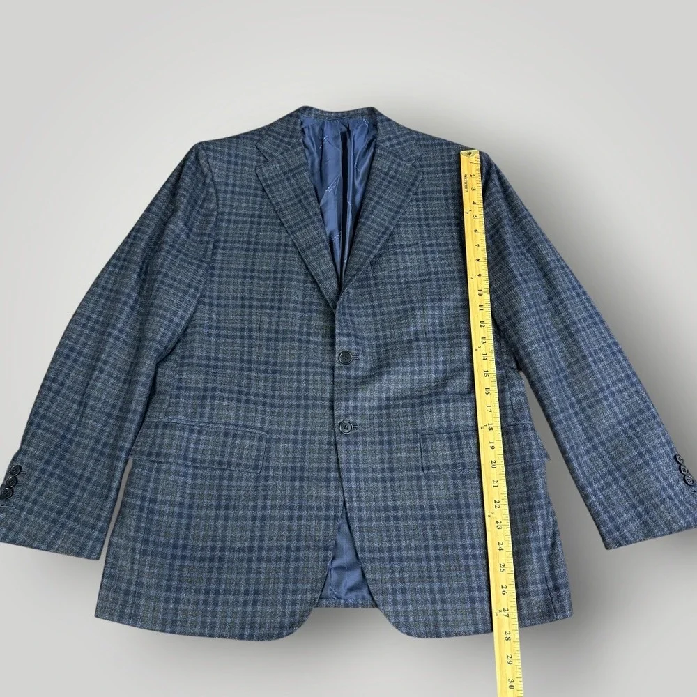 Kiton 100% Cashmere Sport‎ Coat Mens 42R Blue Grey Plaid Blazer Italy Boyd's